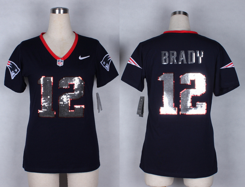 Nike New England Patriots #12 Tom Brady Women Blue Fashion Jersey