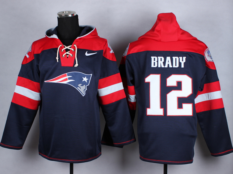 Nike New England Patriots #12 Brady Blue Red Hoodie