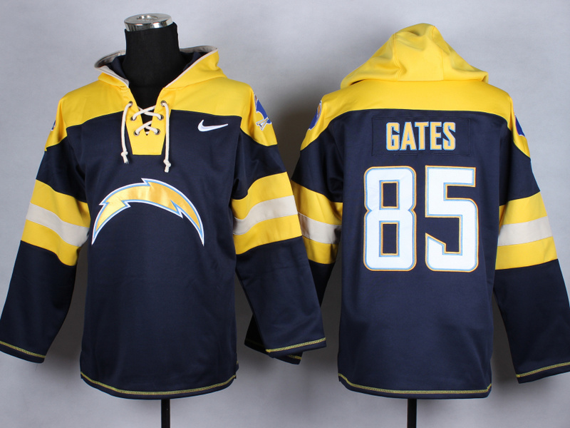 Nike San Diego Chargers #85 Gates Blue Yellow Hoodie