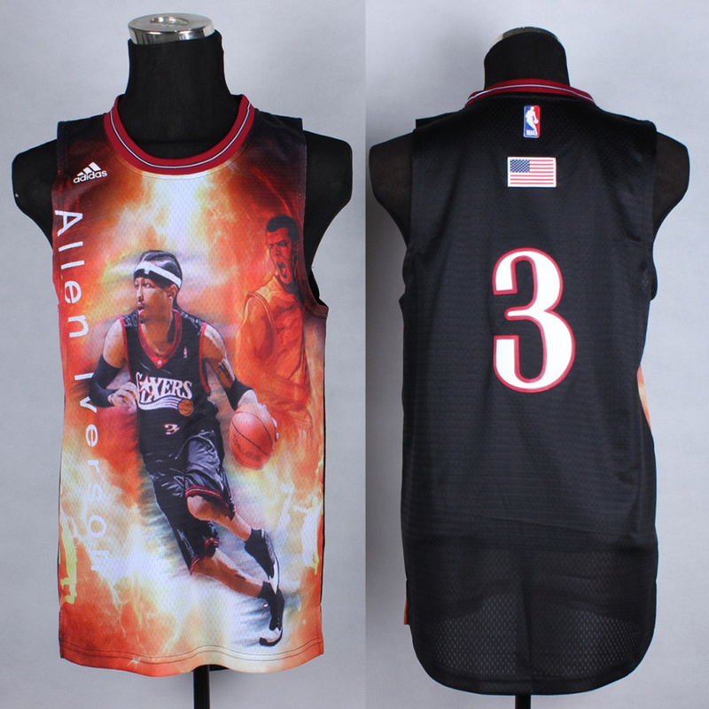 NBA Philadelphia 76ers #3 Iverson Black Fashion Jersey