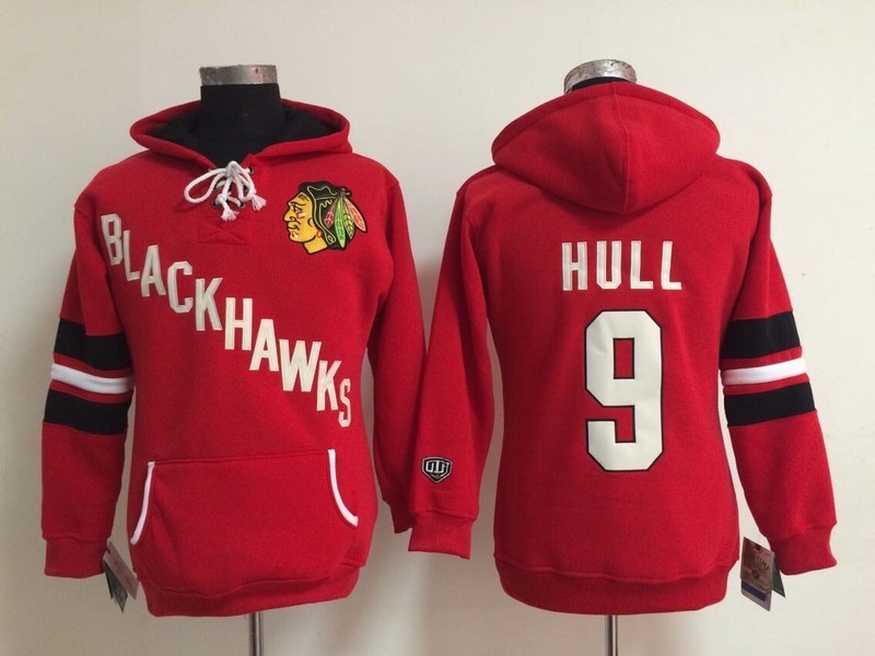 NHL Chicago Blackhawks #9 Hull Women Red Hoodie