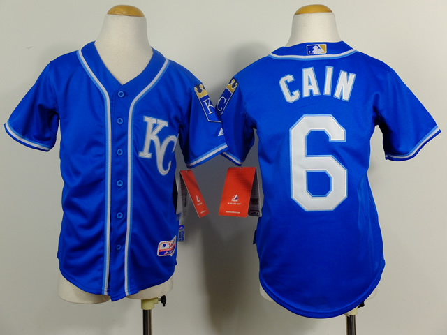 MLB Kansas City Royals #6 Cain Blue Color Youth Jersey