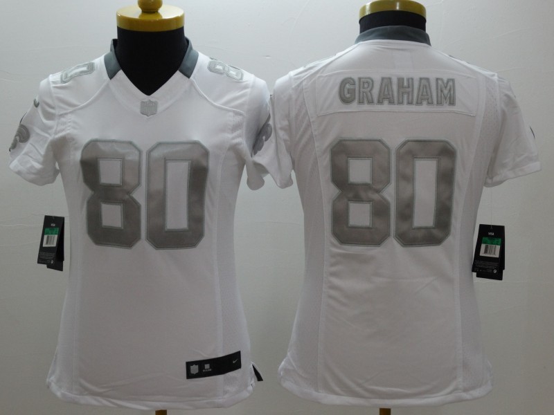 2014 New Nike New Orleans Saints #80 Graham Platinum White Womens NFL Limited Jerseys 