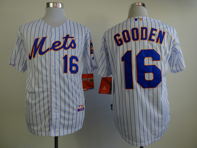 MLB New York Mets #16 Gooden White Blue Pinstripe Jersey