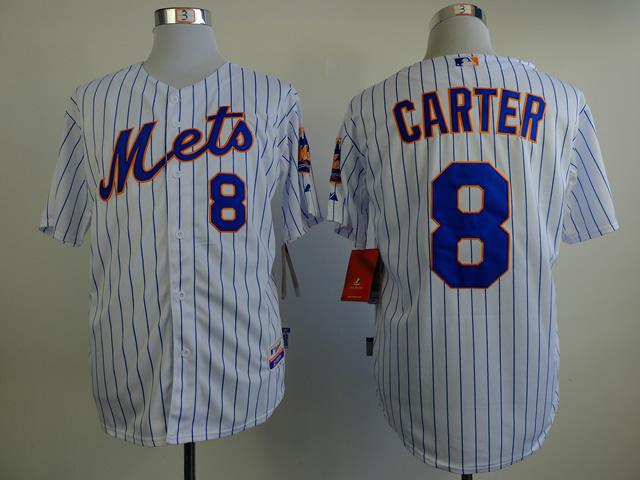 MLB New York Mets #8 Carter White Blue Pinstripe Jersey