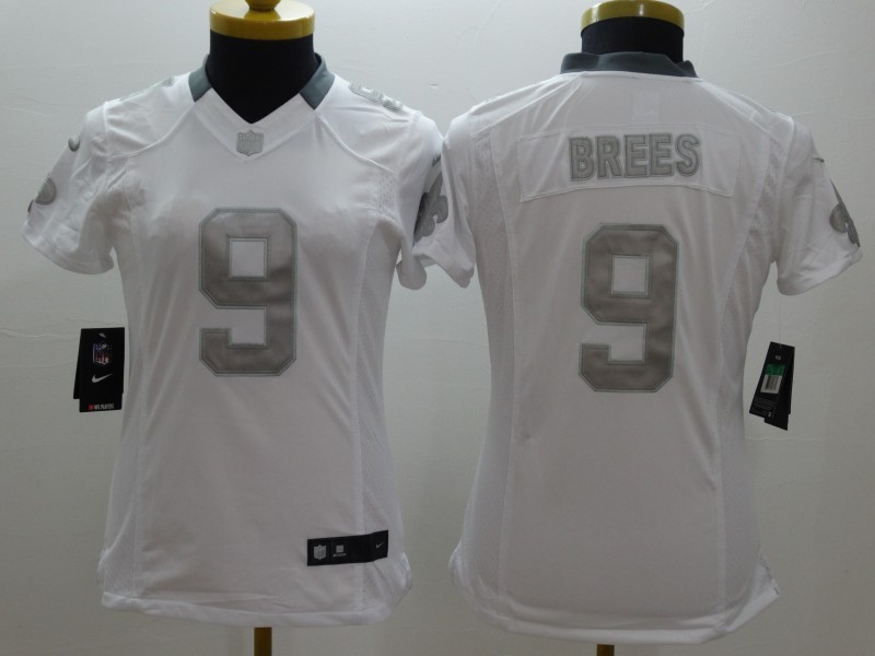 2014 New Nike New Orleans Saints #9 Brees Platinum White Womens NFL Limited Jerseys 