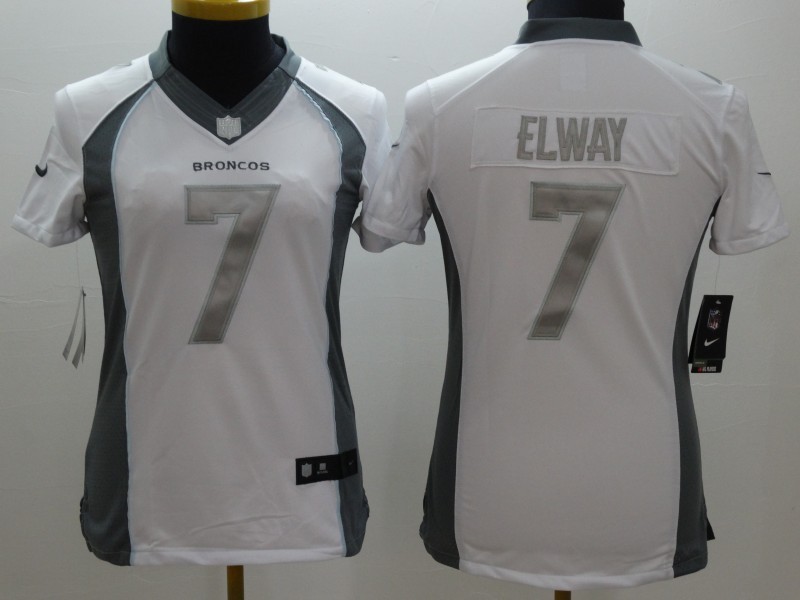 2014 New Nike Denver Broncos #7 Elway Platinum White Womens NFL Limited Jerseys 