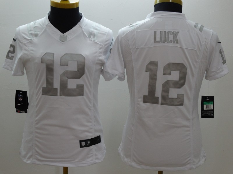 2014 New Nike Indianapolis Colts #12 Luck Platinum White Womens NFL Limited Jerseys 