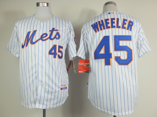 MLB New York Mets #45 Wheeler White Blue Pinstripe 2015 Jersey