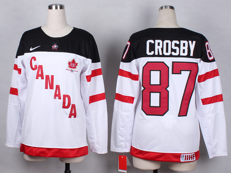 NHL Canada #87 Crosby White Color Women 100th anniversary Jersey