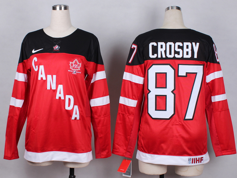 NHL Canada #87 Crosby Red Color Women 100th anniversary Jersey