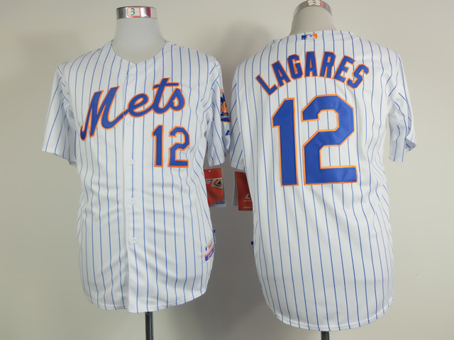 MLB New York Mets #12 Lagares White Blue Pinstripe Jersey