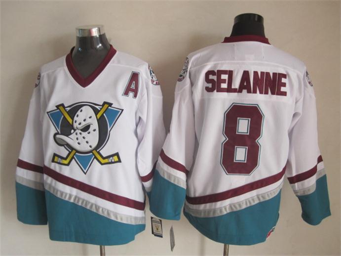 NHL Anaheim Ducks #8 Selanne White Jersey with A Patch