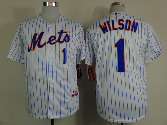 MLB New York Mets #1 Wilson White Blue Pinstripe Jersey