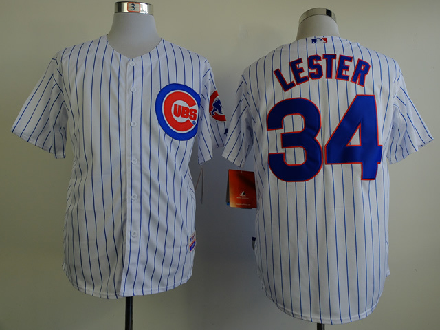 MLB Chicago Cubs #34 Lester White Pinstripe Jersey