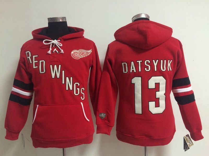 NHL Detroit Red Wings #13 Datsyuk Red Women Hoodie