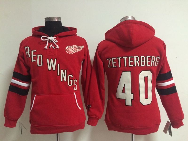 NHL Detroit Red Wings #40 Zetterberg Red Women Hoodie