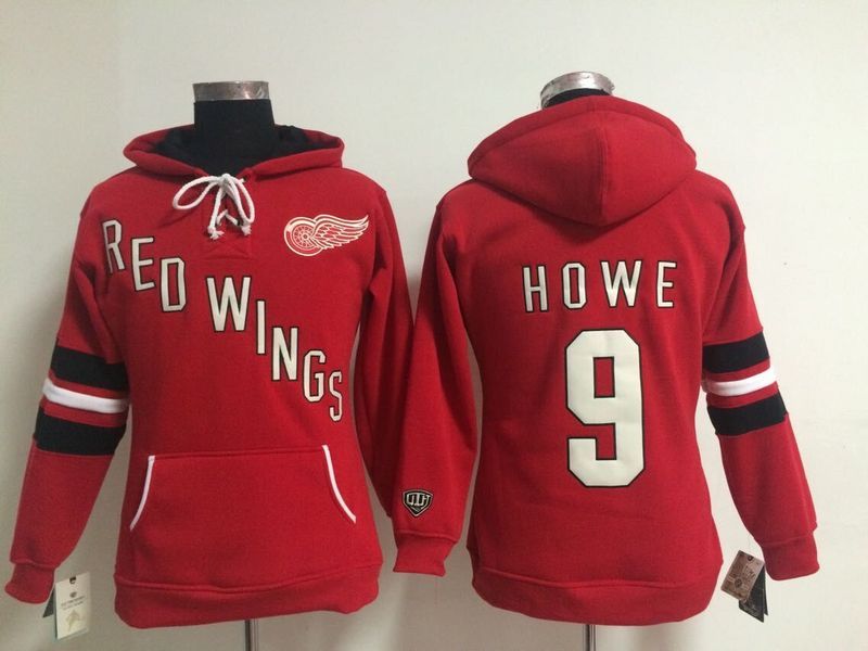 NHL Detroit Red Wings #9 Howe Red Women Hoodie