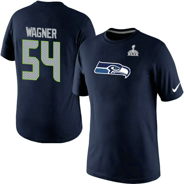 Mens Seattle Seahawks Wagner Nike College Navy Super Bowl XLIX Player Name & Number T-Shirt 