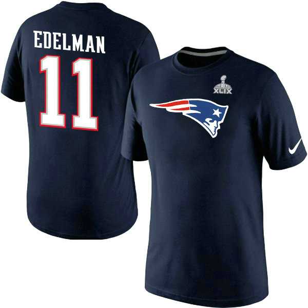 Nike New England Patriots #11 Edelman Blue Superbowl T-Shirt