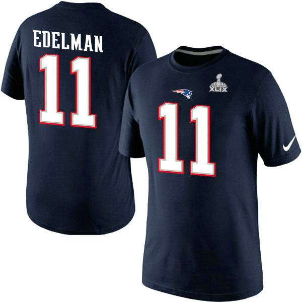 Nike New England Patriots #11 Edelman Blue Superbowl T-Shirt 1