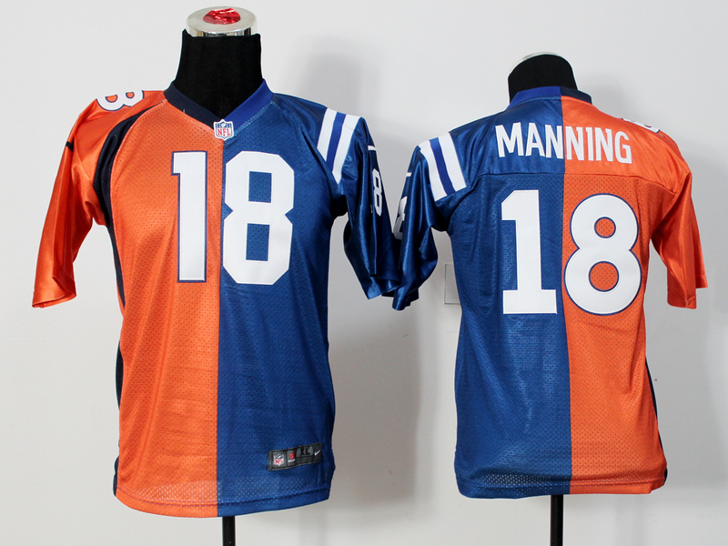Nike Denver Broncos #18 Manning Orange Blue Split Youth Jersey