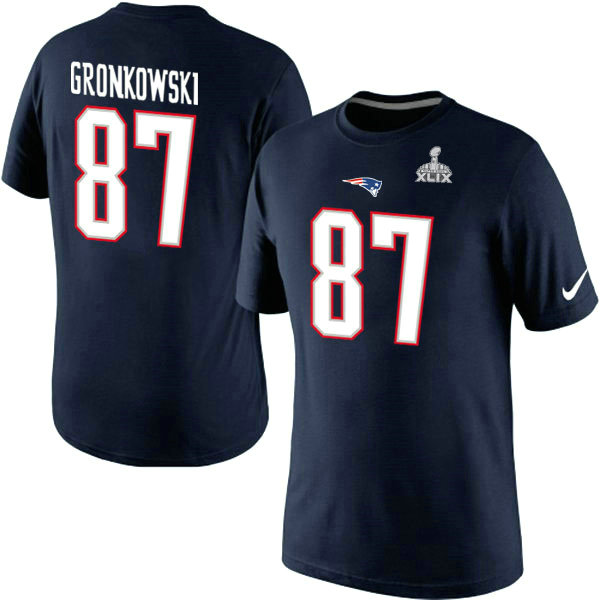 Nike New England Patriots #87 Gronkowski Blue Superbowl T-Shirt 1