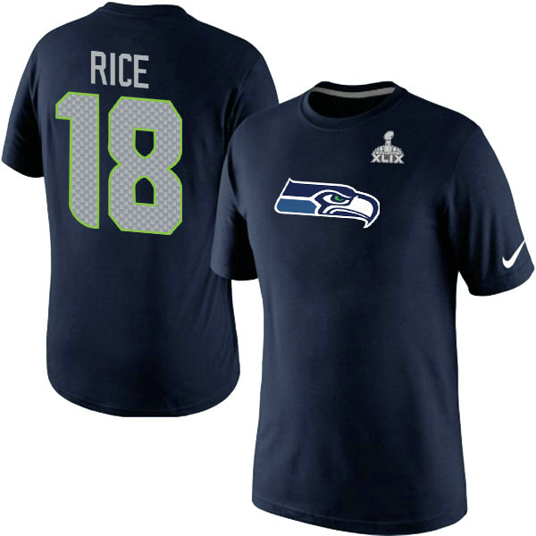 Nike Seattle Seahawks #18 Rice Blue Superbowl T-Shirt