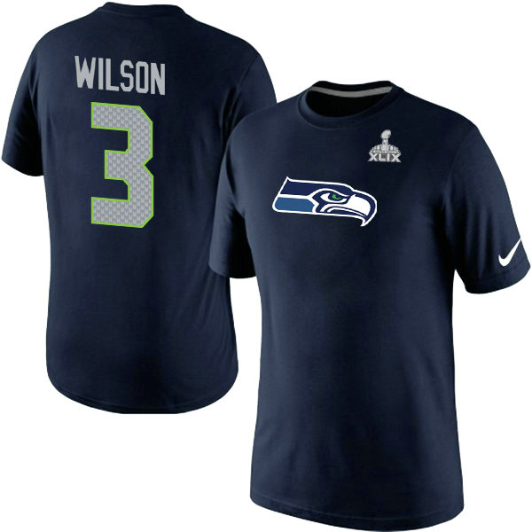 Nike Seattle Seahawks #3 Wilson Blue Superbowl T-Shirt 1