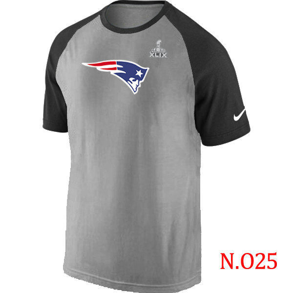 Mens New England Patriots Super Bowl XLIX Ash Tri Big Play Raglan T-Shirt Grey- Black 