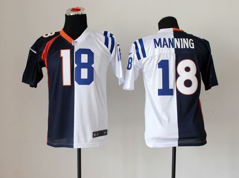 Nike Denver Broncos #18 Manning White Blue Split Youth Jersey