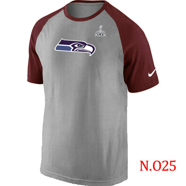 Mens Seattle Seahawks Super Bowl XLIX Ash Tri Big Play Raglan T-Shirt Grey- Red