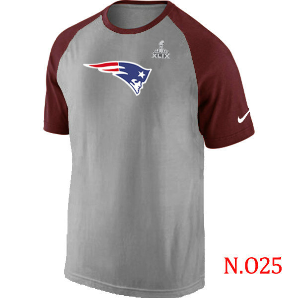 Mens New England Patriots Super Bowl XLIX Ash Tri Big Play Raglan T-Shirt Grey- Red 