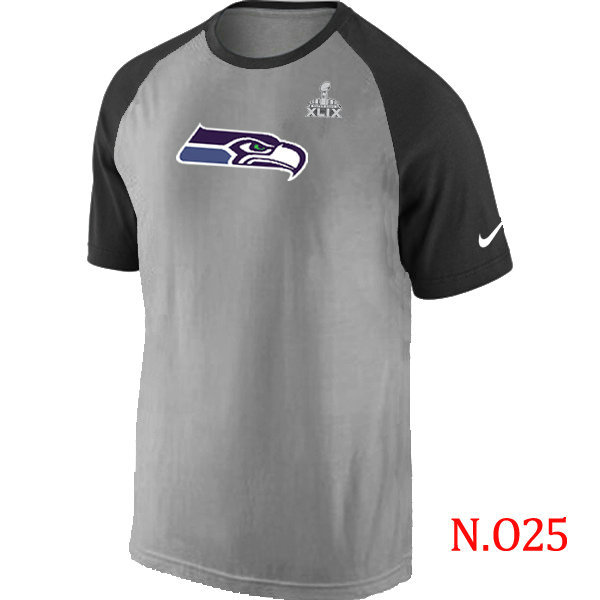 Mens Seattle Seahawks Super Bowl XLIX Ash Tri Big Play Raglan T-Shirt Grey- Black 