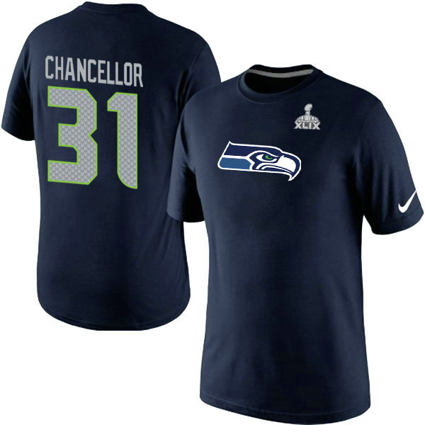 Mens Seattle Seahawks Kam Chancellor Nike College Navy Super Bowl XLIX Player Name & Number T-Shirt 