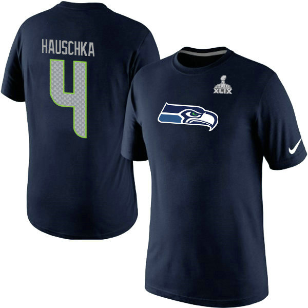 Nike Seattle Seahawks Super Bowl XLIX 4 hauschka Name & Number T-Shirt Blue 