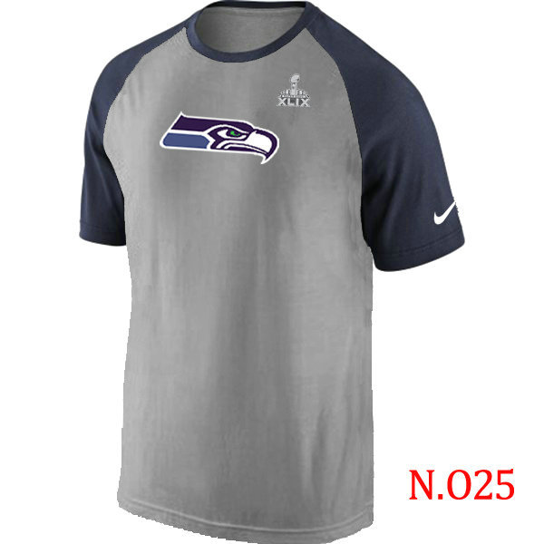 Mens Seattle Seahawks Super Bowl XLIX Ash Tri Big Play Raglan T-Shirt Grey- Navy 