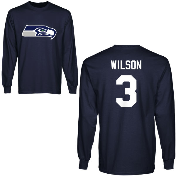 Mens Seattle Seahawks #3 Wilson D.Blue Hoodie