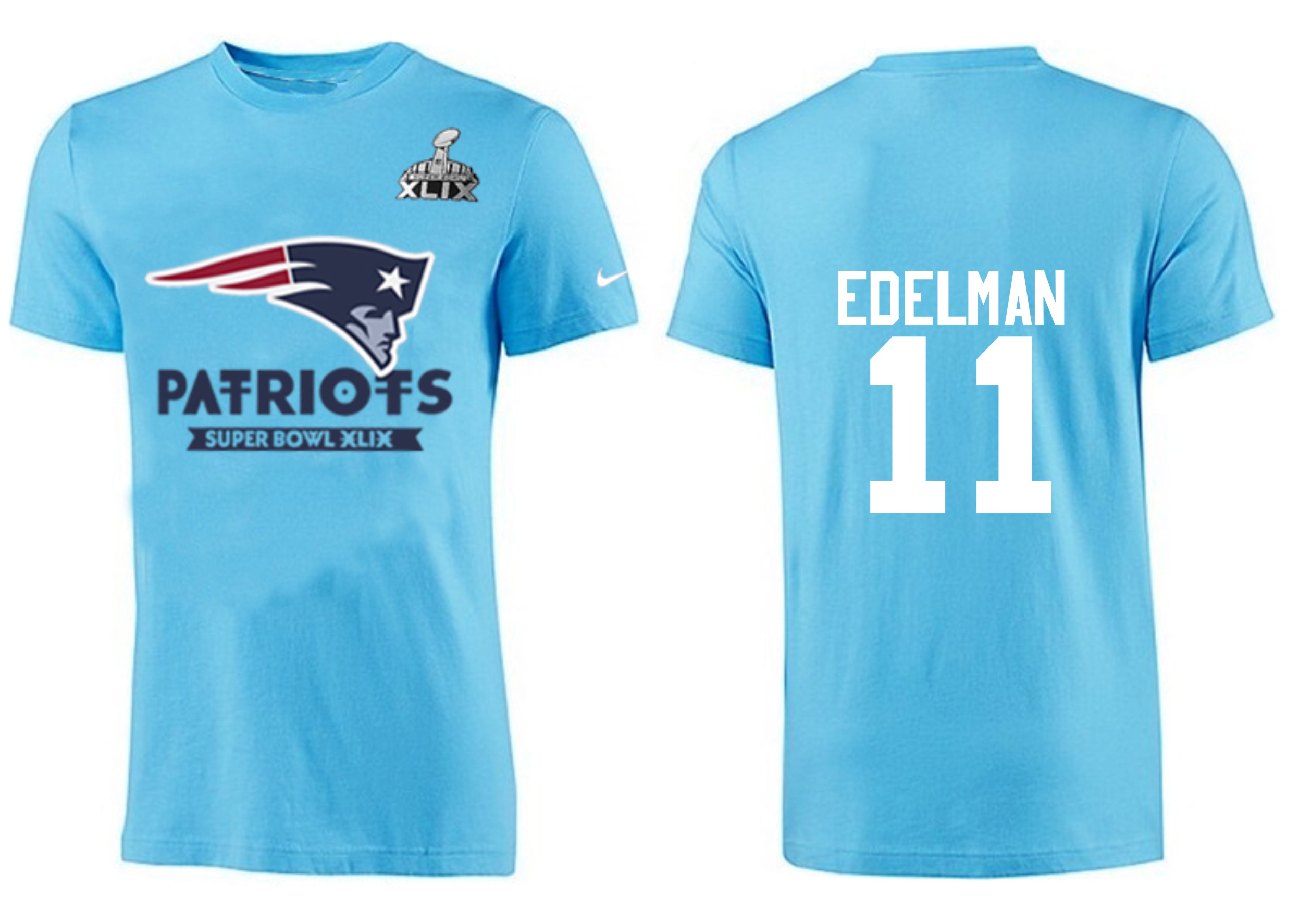 Mens New England Patriots #11 Edelman L.Blue Superbowl T-Shirt