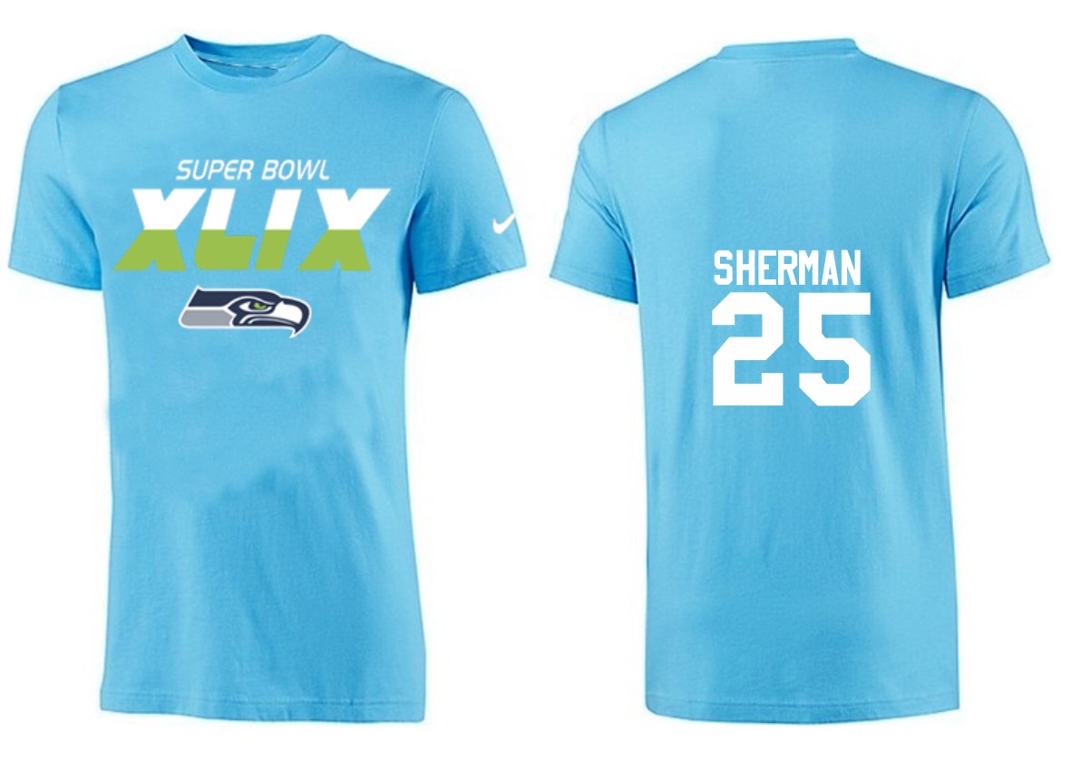Mens Seattle Seahawks #25 Sherman Superbowl T-Shirt L.Blue