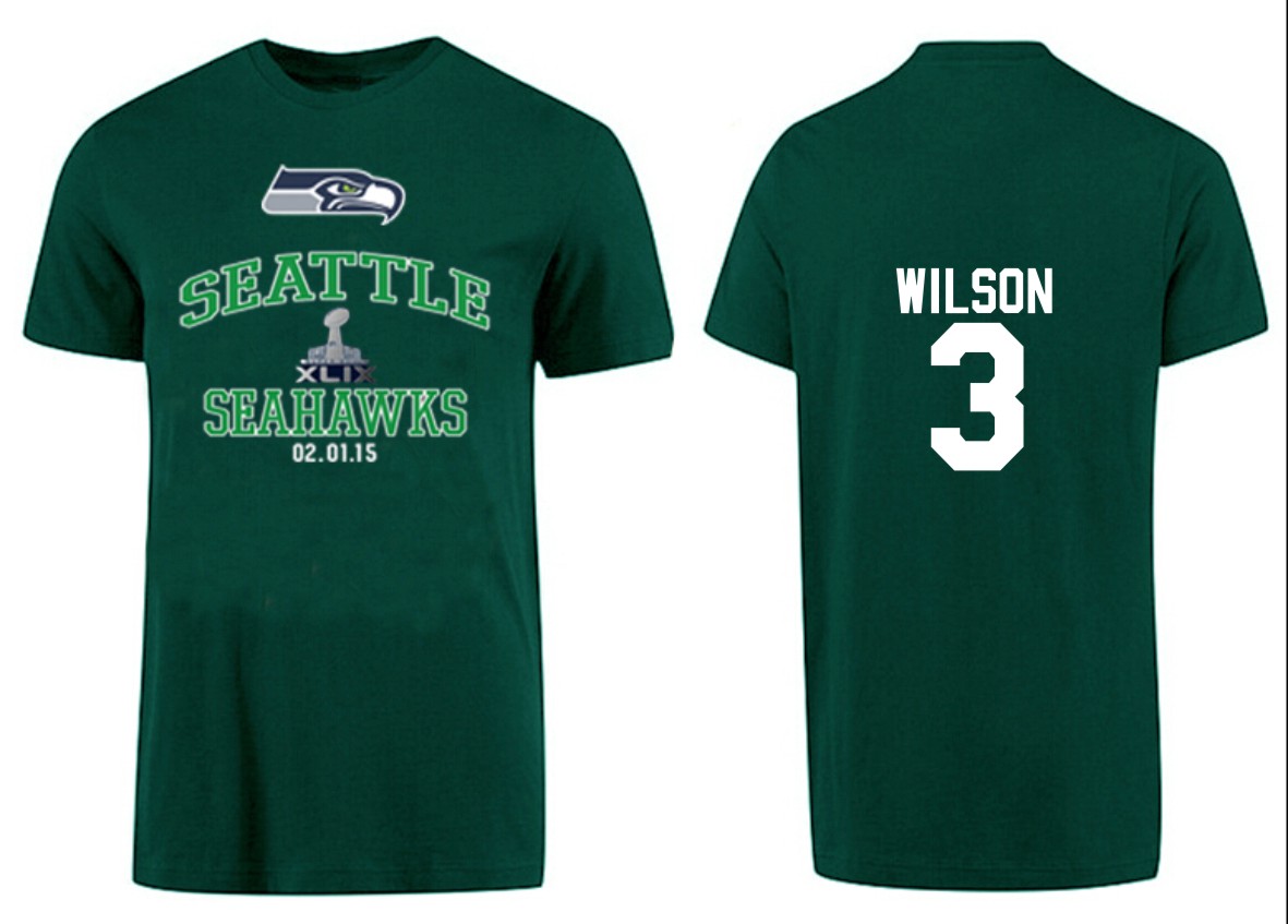 Mens Seattle Seahawks #3 Wilson D.Green Superbowl T-Shirt