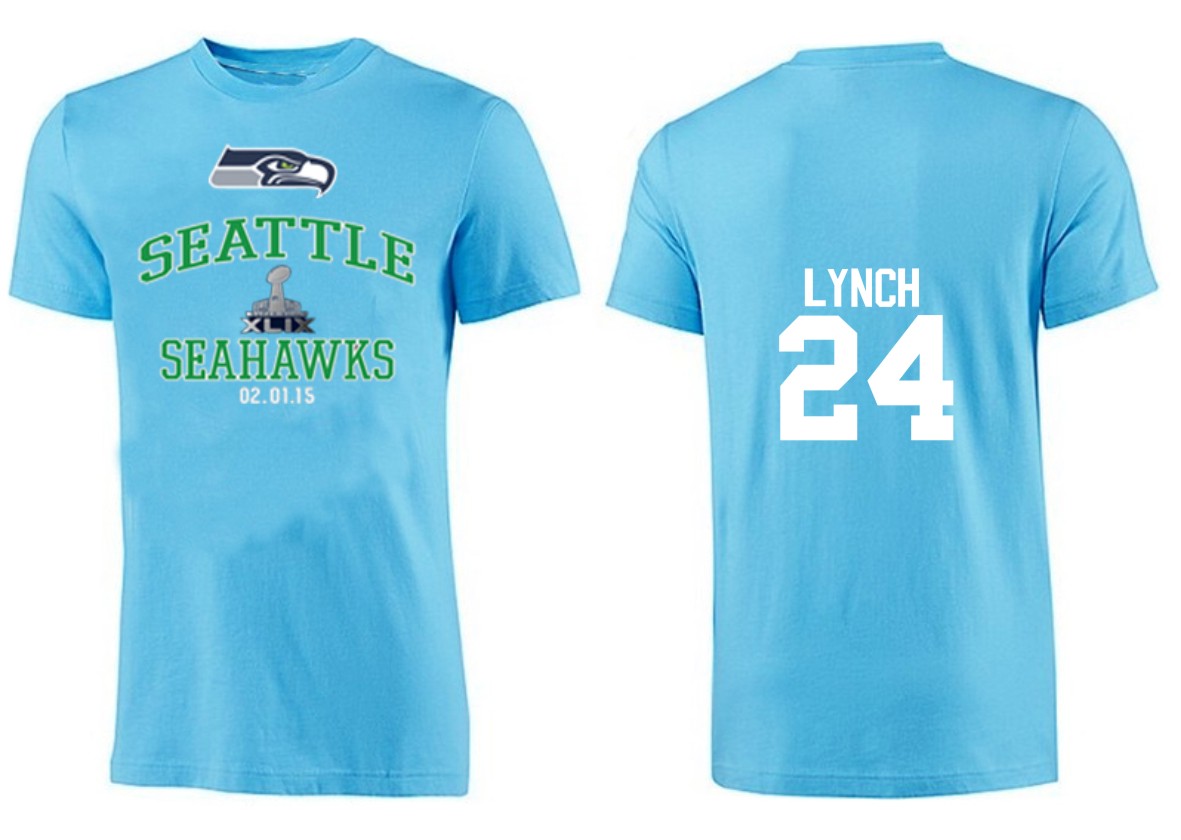 Mens Seattle Seahawks #24 Lynch Superbowl T-Shirt L.Blue