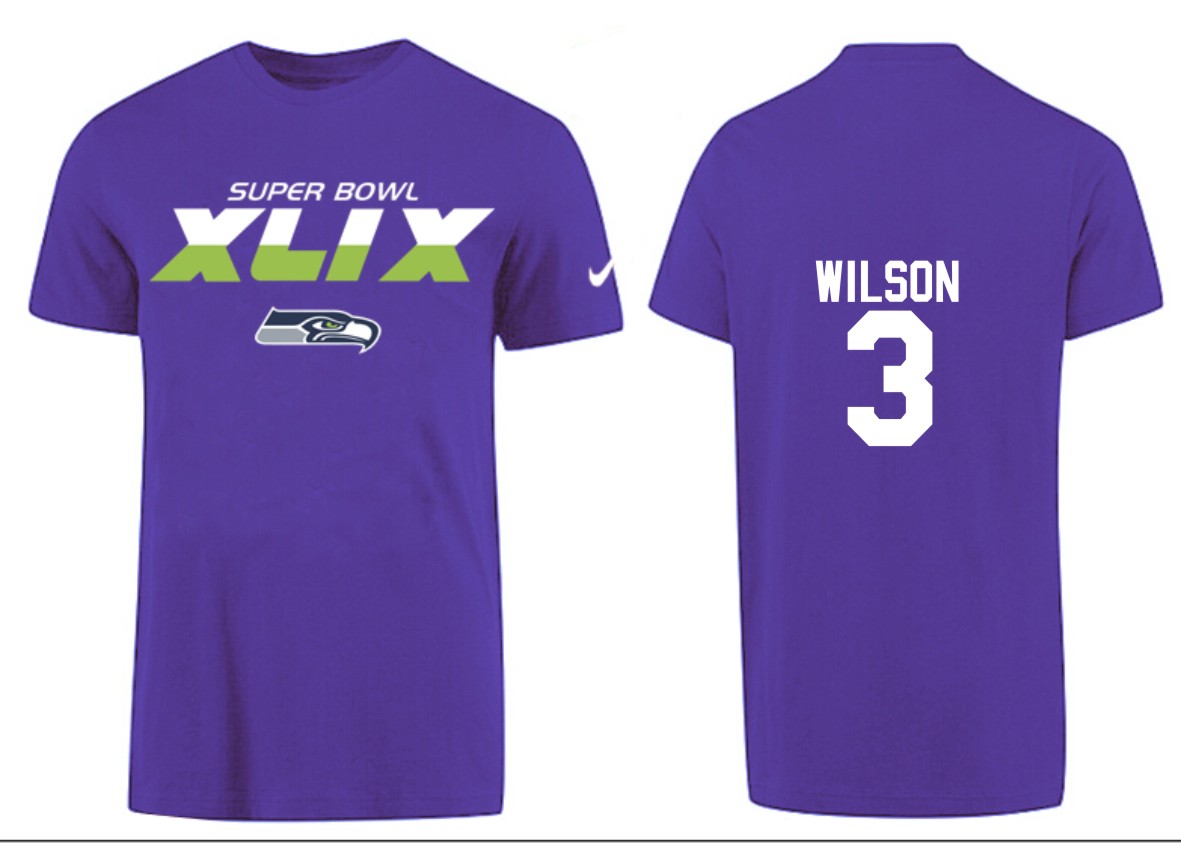 Mens Seattle Seahawks #3 Wilson Superbowl Purple T-Shirt