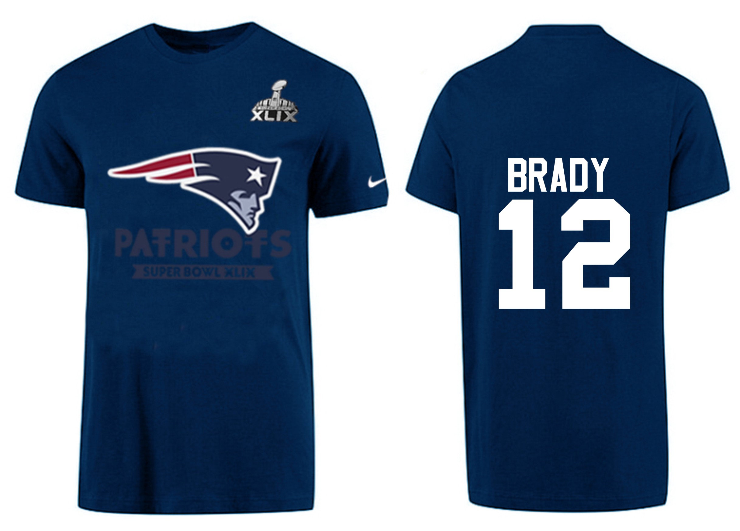 Mens New England Patriots #12 Brady D.Blue Superbowl T-Shirt