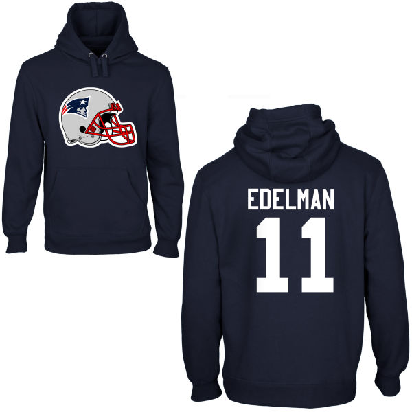 Mens New England Patriots #11 Edelman Black Pullover Hoodie