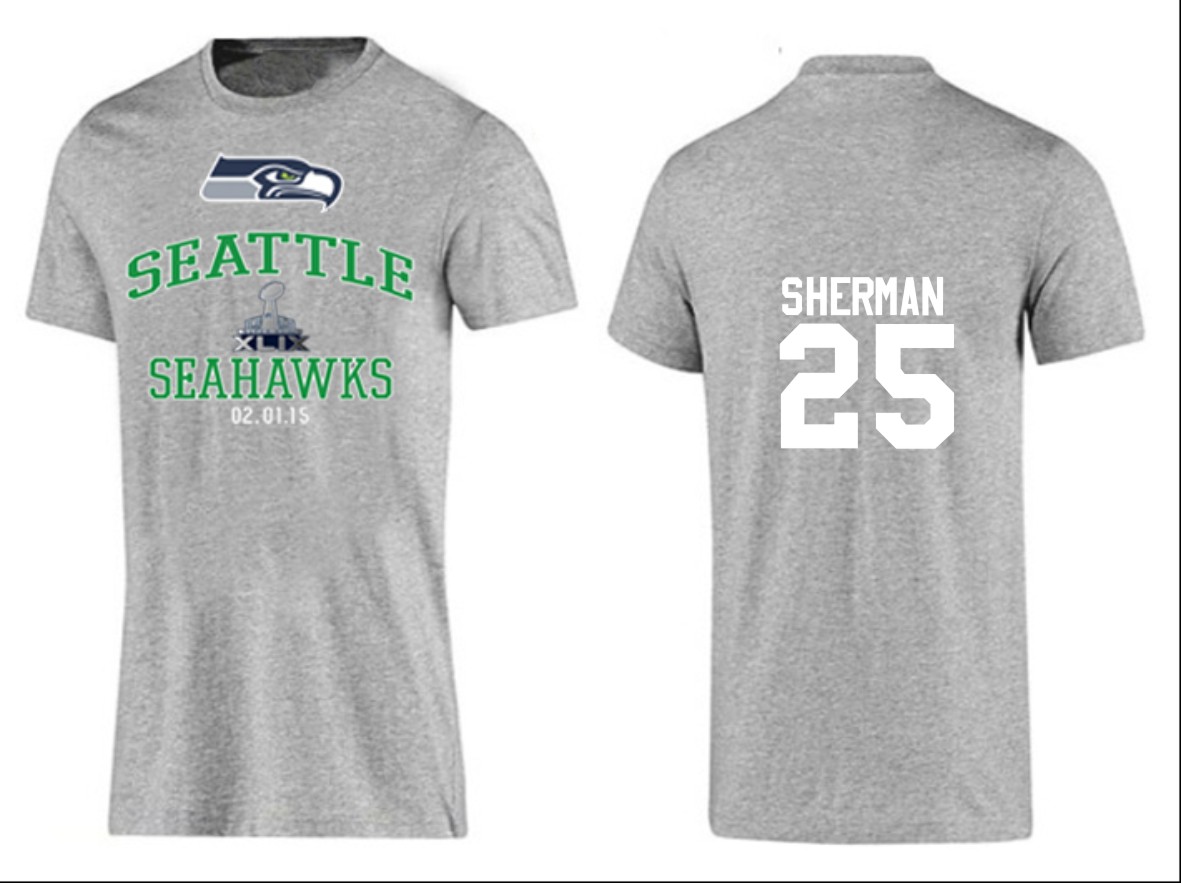 Mens Seattle Seahawks #25 Sherman Superbowl Grey  T-Shirt