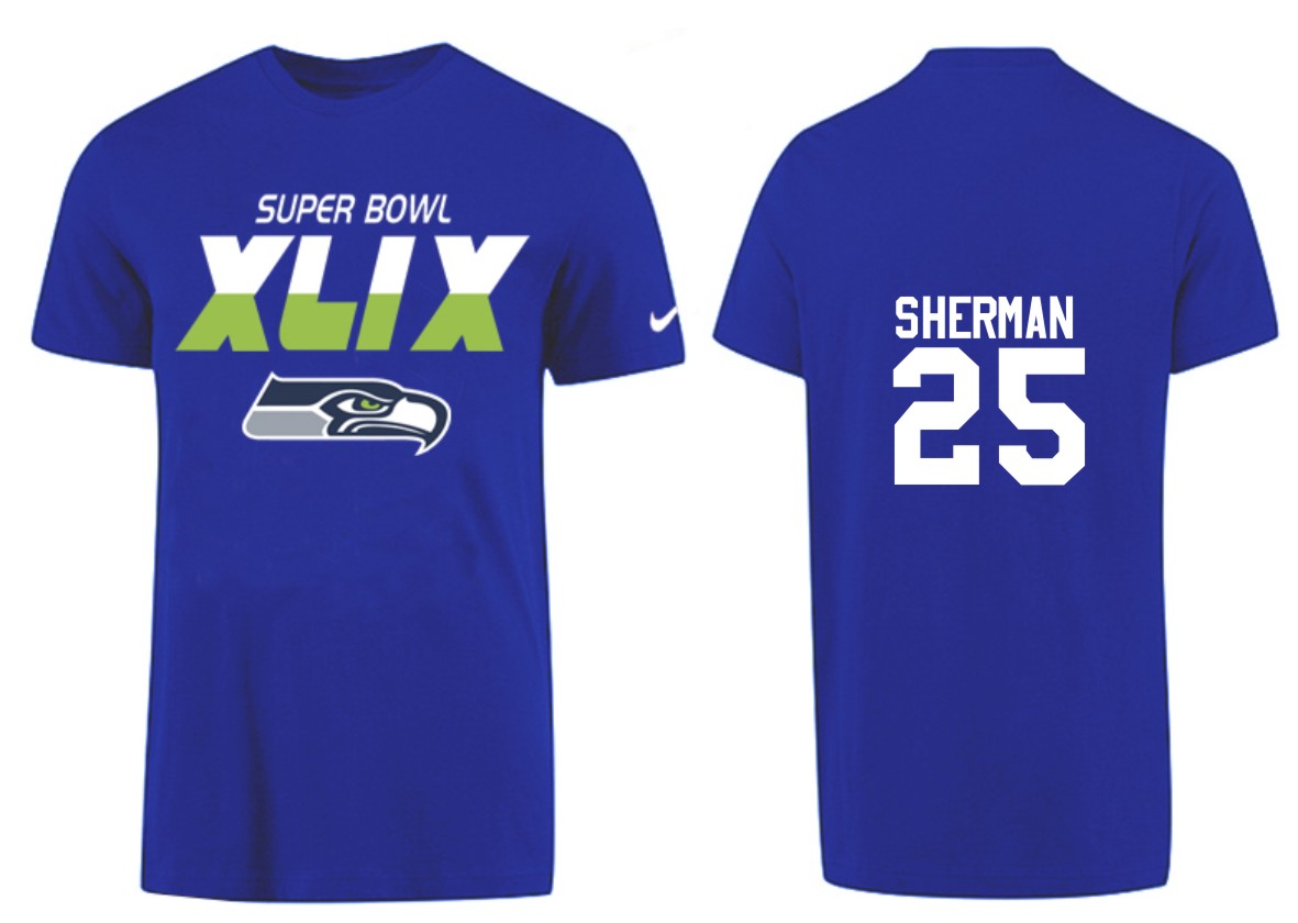 Mens Seattle Seahawks #25 Sherman Superbowl T-Shirt Blue