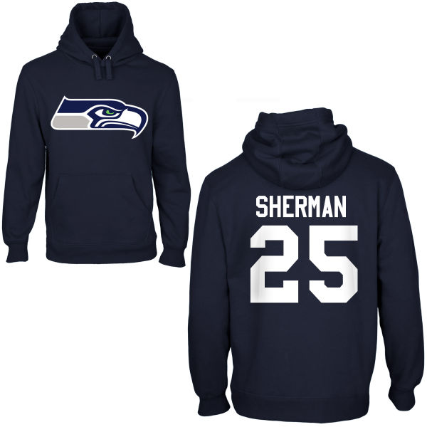 Mens Seattle Seahawks #25 Sherman D.Blue Pullover Hoodie