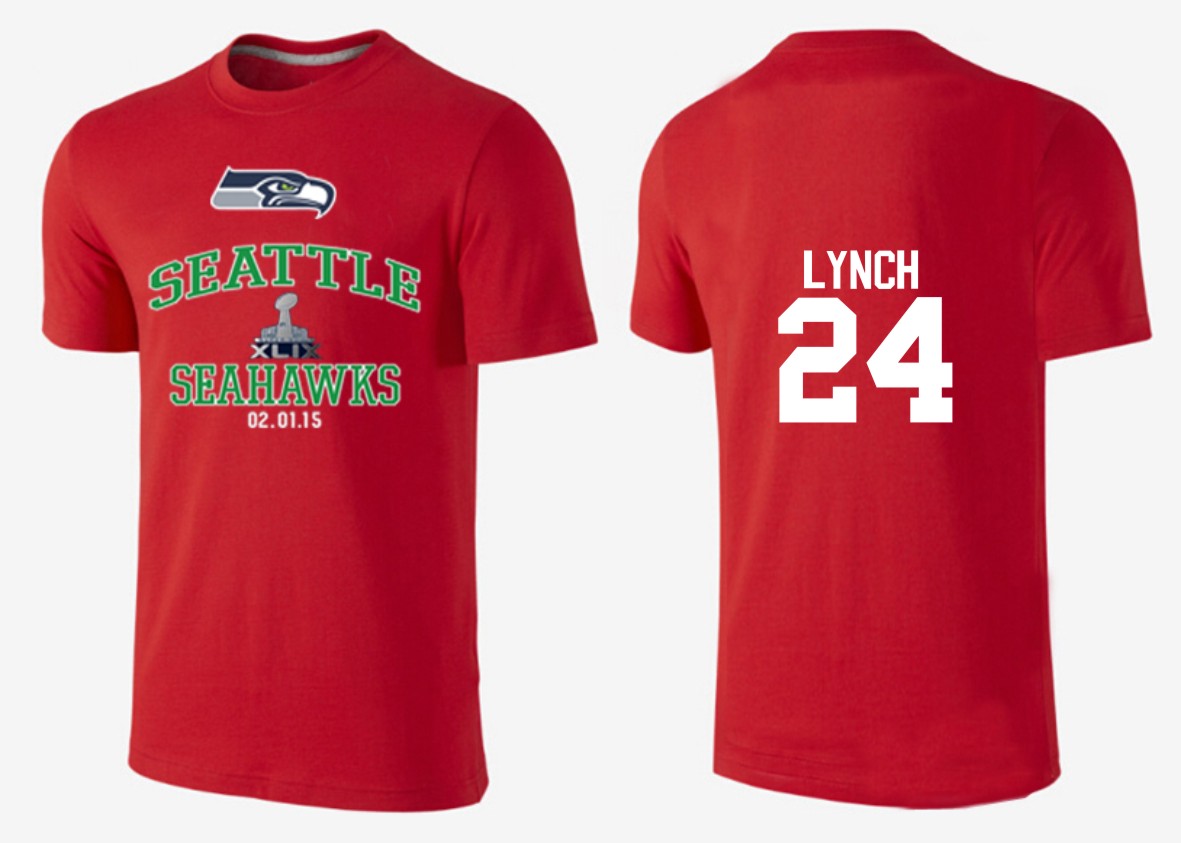 Mens Seattle Seahawks #24 Lynch Red Superbowl T-Shirt