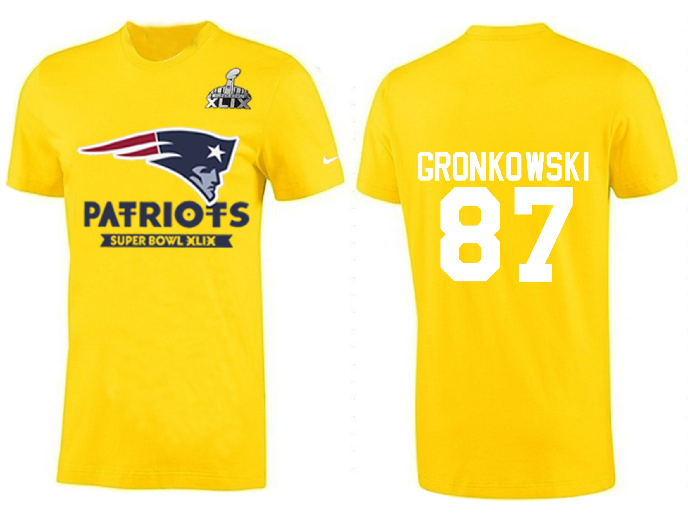 Mens New England Patriots #87 Gronkowski Yellow Superbowl T-Shirt